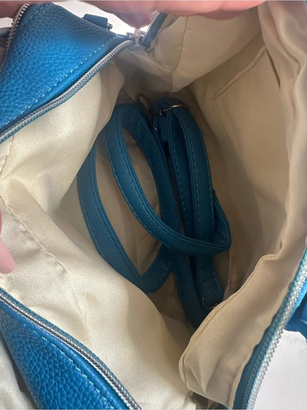 Blue Pebbled Leather Top-Handle Bag